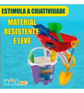 Kit Praia Infantil Brinquedo Com Pá, Balde E Carriola