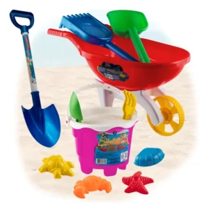 Kit Praia Infantil Brinquedo Com Pá, Balde E Carriola