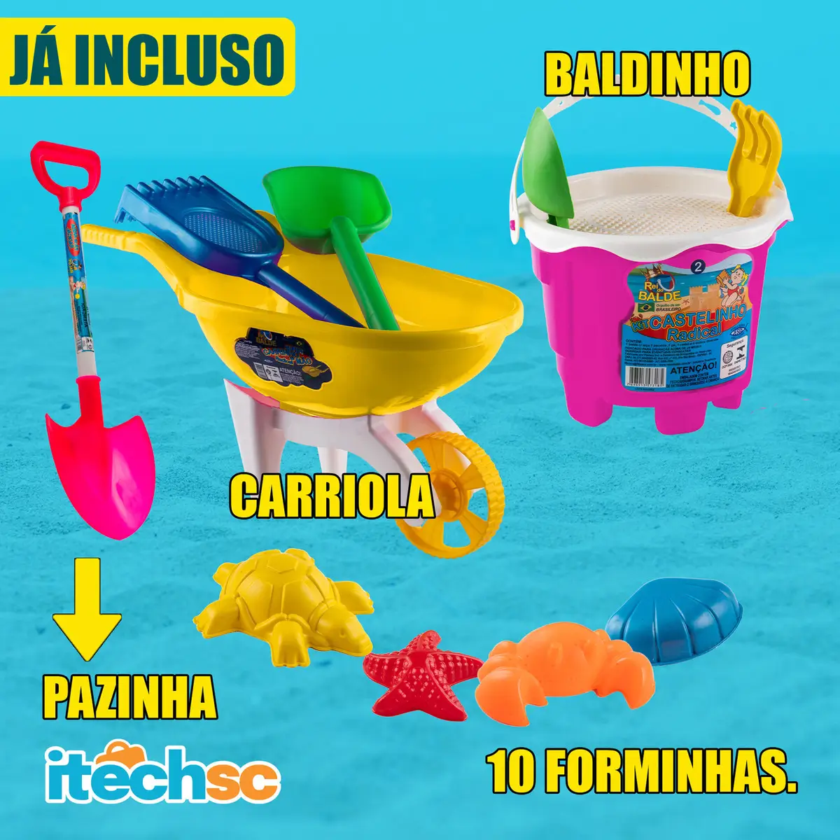 Kit Praia Infantil Brinquedo Com Pá, Balde E Carriola