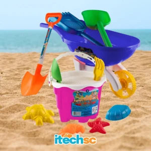 Kit Praia Infantil Brinquedo Com Pá, Balde E Carriola