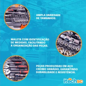 Maleta Caixa De Ferramentas Chave Catraca Torx Sextavado