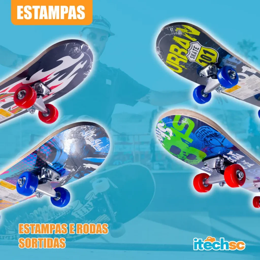Skate Infantil Semi Profissional Montado Estampado 60cm 45kg