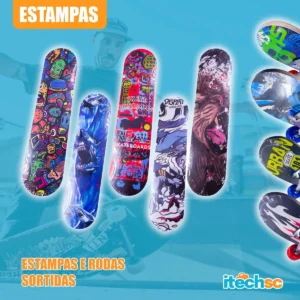 Skate Infantil Semi Profissional Montado Estampado 60cm 45kg
