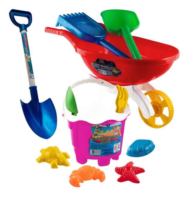 Kit Praia Infantil Brinquedo Com Pá, Balde E Carriola