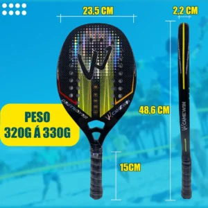 02 Raquetes Beach Tennis Carbono 3k Profissional + 06 Bolas (21)