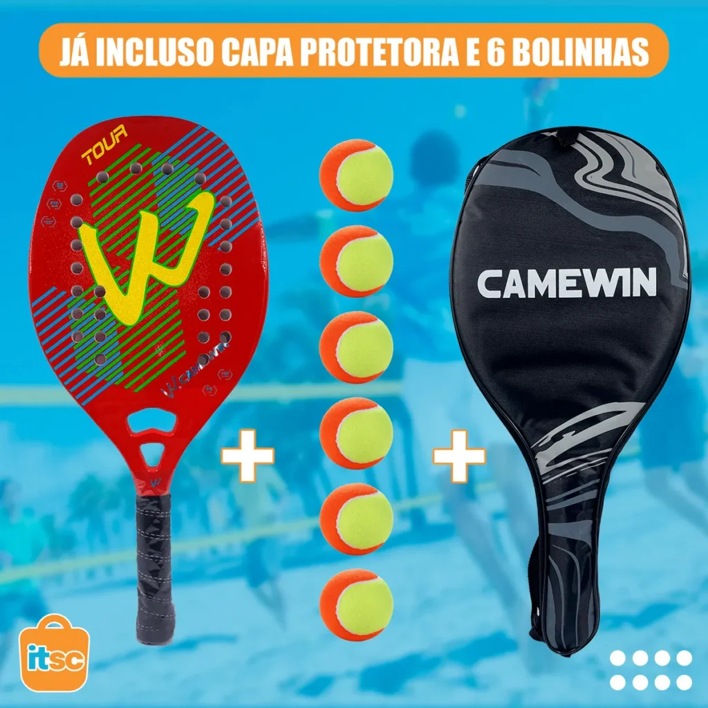 01 Raquete Tour Vermelha + 06 Bolas de beach Tennis