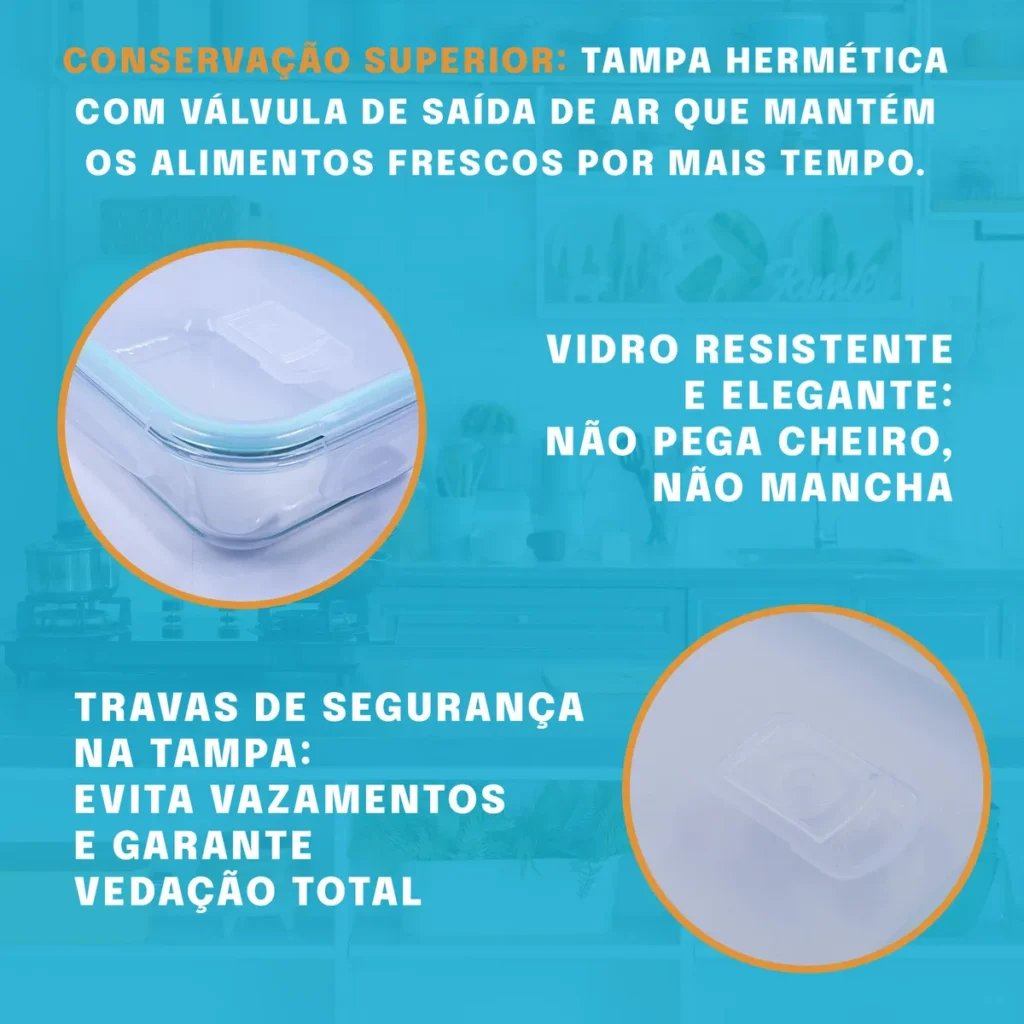 Pote Vidro 1030ml Hermético Com Trava Marmita Forno Micro