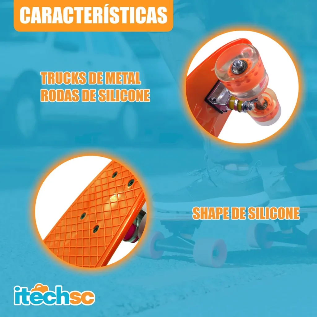 Skate Cruiser Mini Longboard Montado Completo Infantil Laranja