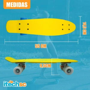 Skate Cruiser Mini Longboard Montado Completo Infantil amarelo