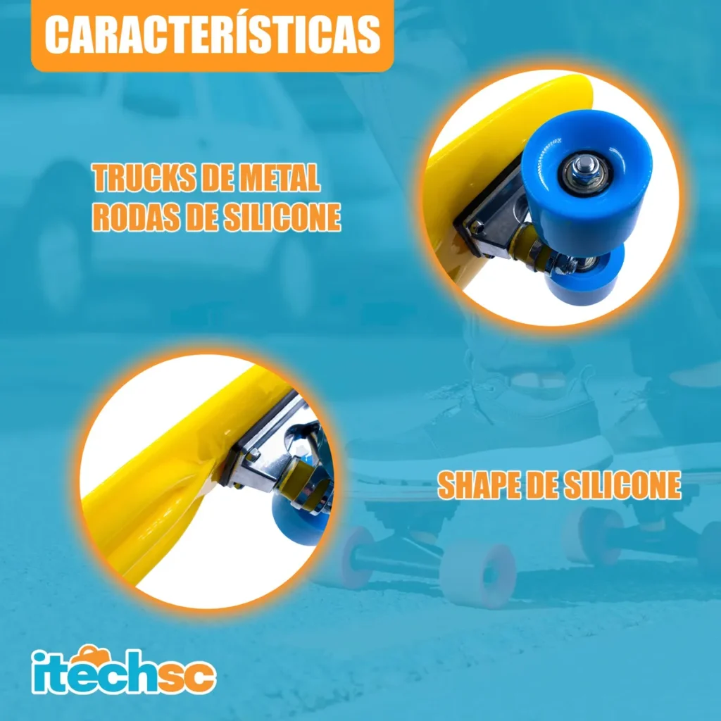 Skate Cruiser Mini Longboard Montado Completo Infantil amarelo