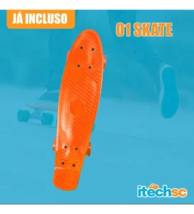 Skate Cruiser Mini Longboard Montado Completo Infantil Laranja