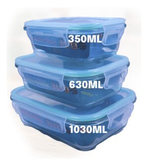 Kit 3 Potes de Vidro Hermético Conjunto 4 Travas Marmita