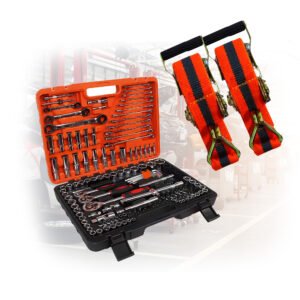 Maleta Ferramentas 151pç + 2 Cintas Catraca Metal Carga 4,5m