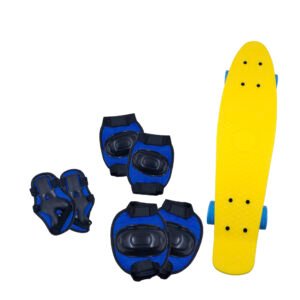 Skate Cruiser Mini Long Montado + Kit Proteção (Joelheira e Cotoveleira)