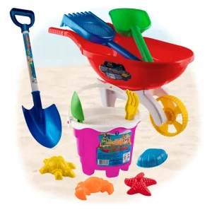 Kit Praia Infantil Brinquedo Com Pá, Balde E Carriola
